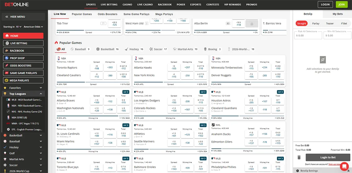 BetOnline.ag Interface – Screenshot 2026