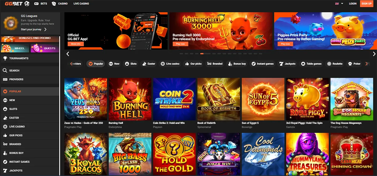 GG.bet Casino Interface – Screenshot 2026