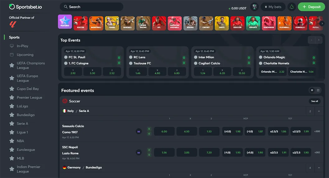 Sportsbet.io Interface – Screenshot 2026