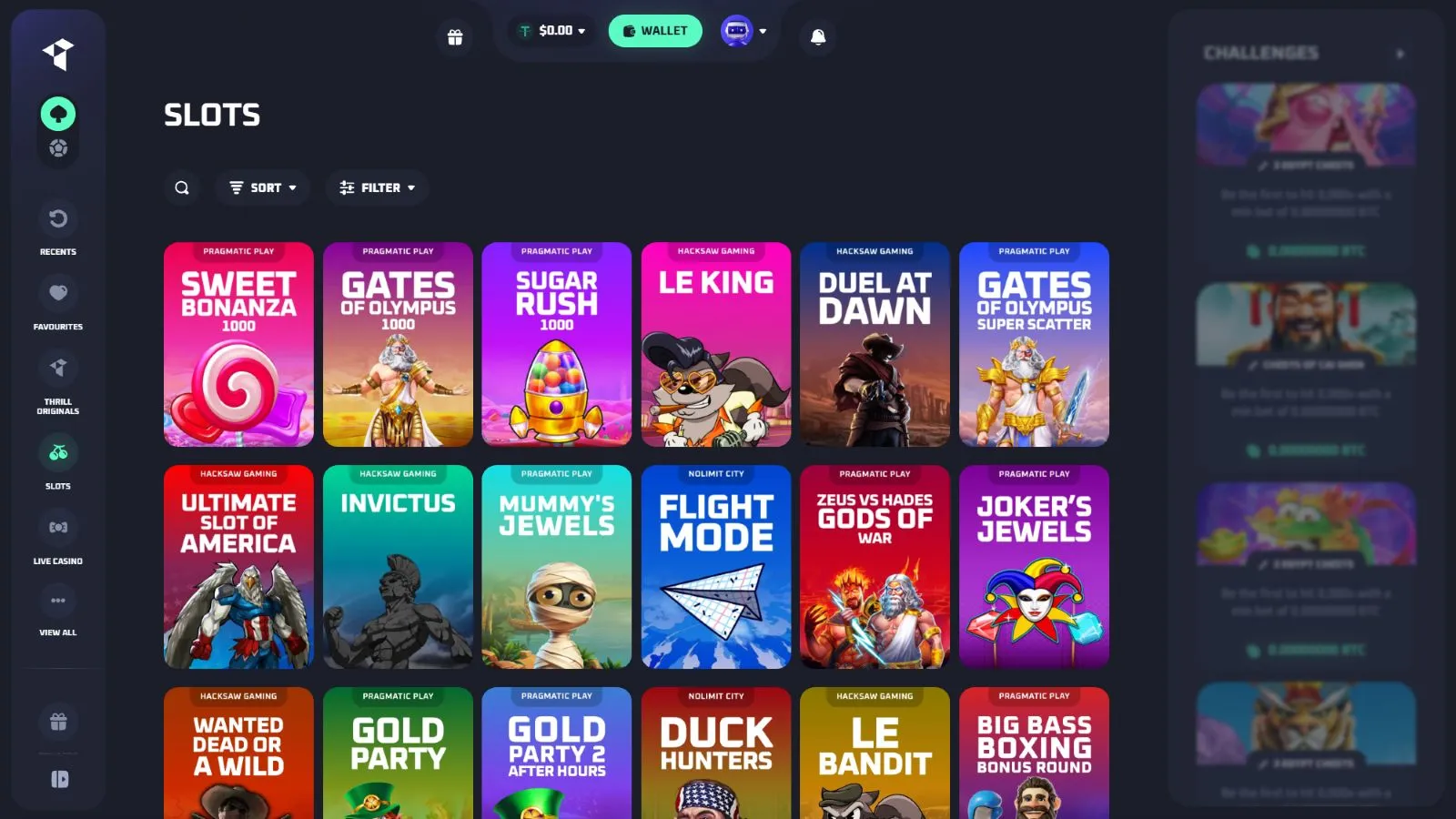 Thrill Casino Interface & Design – Screenshot 2026