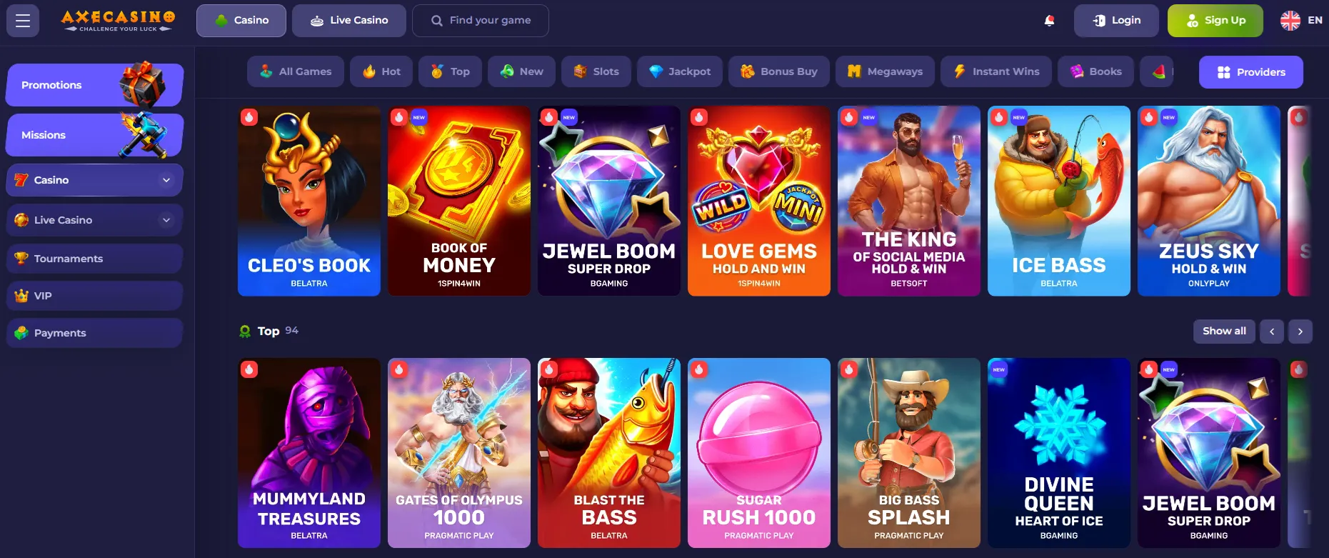 Axe Casino Design & Interface – Screenshot 2026