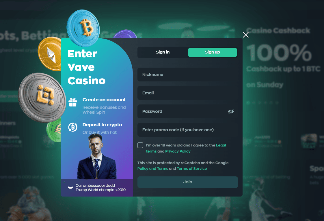 Vave Casino Registration